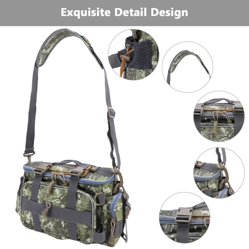 Outdoors Fishing Shoulder Bag Large Capacity Multi-Compartment Gear Storage Design Easy Carry Green