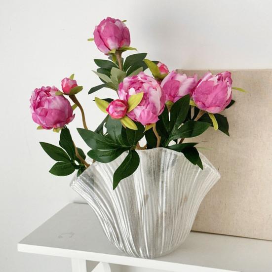 Künstliche Pfingstrosenblüten, 17 Zoll Realistische Kunstpfingstrose mit 1 Knospe, Lebensechtes Pfingstrosenbukett mit Stiel für Vasenarrangement, Tischdekoration für Hochzeiten, Innenbereich