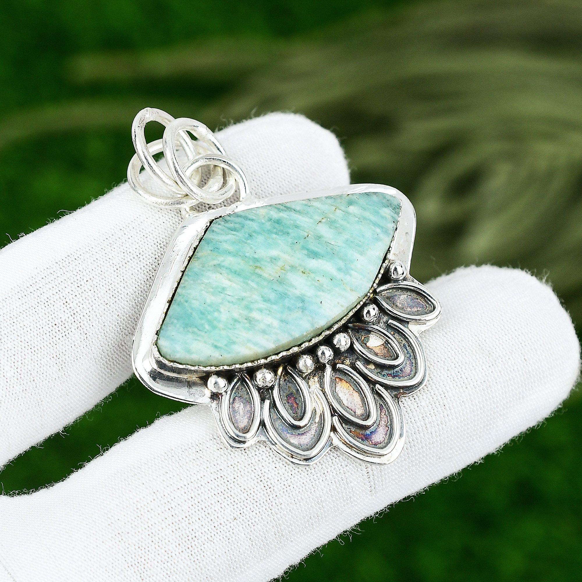 

Natural Amazonite Heart Chakra Ethnic Artisan Pendant Jewelry Sterling Silver