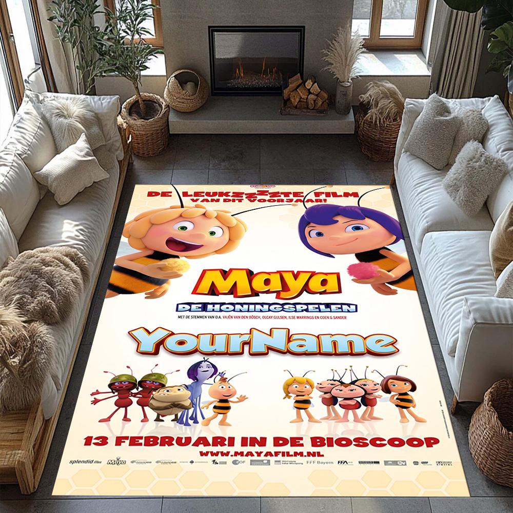 Biene Maja Personalisierbarer Namens-Teppich Perfekt für Eingangsbereiche Outdoor-Spielzimmer Küchen Rutschfester Teppich Anime Bürodekoration Geschenk für Festivals