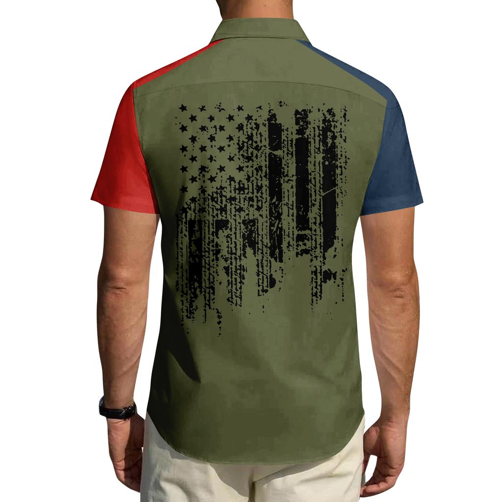Men's Independence Day Printed Collared Top Men's Casual Sports Short-Sleeve Shirt