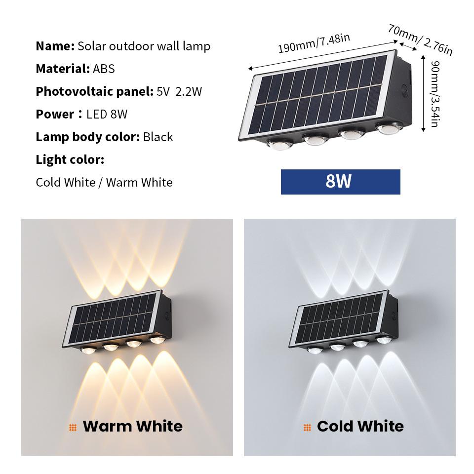 LED Solar Spotlights Outdoor Wall Lamps Waterproof 8W Garden Decor Lamps Up And Down Lighting For Courtyard Porch Balcony Garden