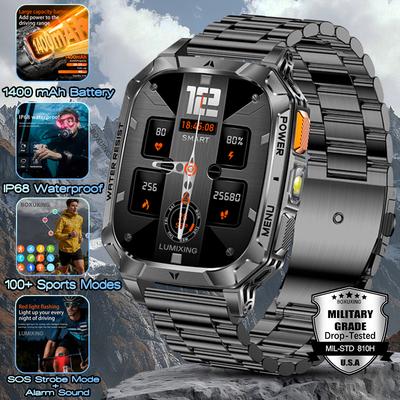 New 1400 mAh Battery Military Grade Smartwatch Men 2.01" Screen IP68 Waterproof Sports Fitness Bluetooth Call Smart Watch