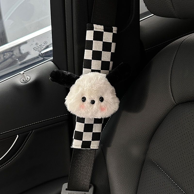 Pacha Dog Cartoon Couple Ornament Car Seat Belt Pacha Dog Head - 1 Checkerboard Shoulder Pad