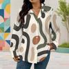 Women Plus Size Collared Neck Long Sleeve Geometric Printed Button Front Curved Hem Shirt
