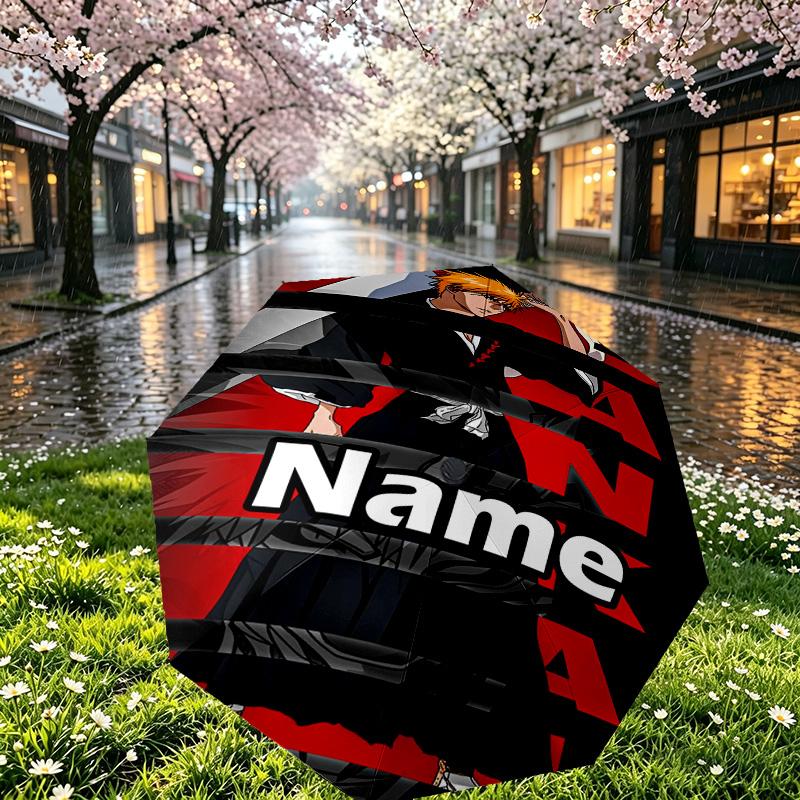 Custom Name Personalized BLEACH Print Umbrella, Auto Open Close, 8‑Rib Sturdy Frame, Commute Camping Hiking Use, Birthday Gift