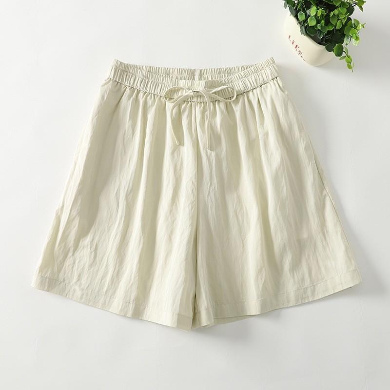 

2025 summer new loose and thin solid color casual pants for women s literary and versatile drawstring elastic waist cool shorts for women 2XL бежевый