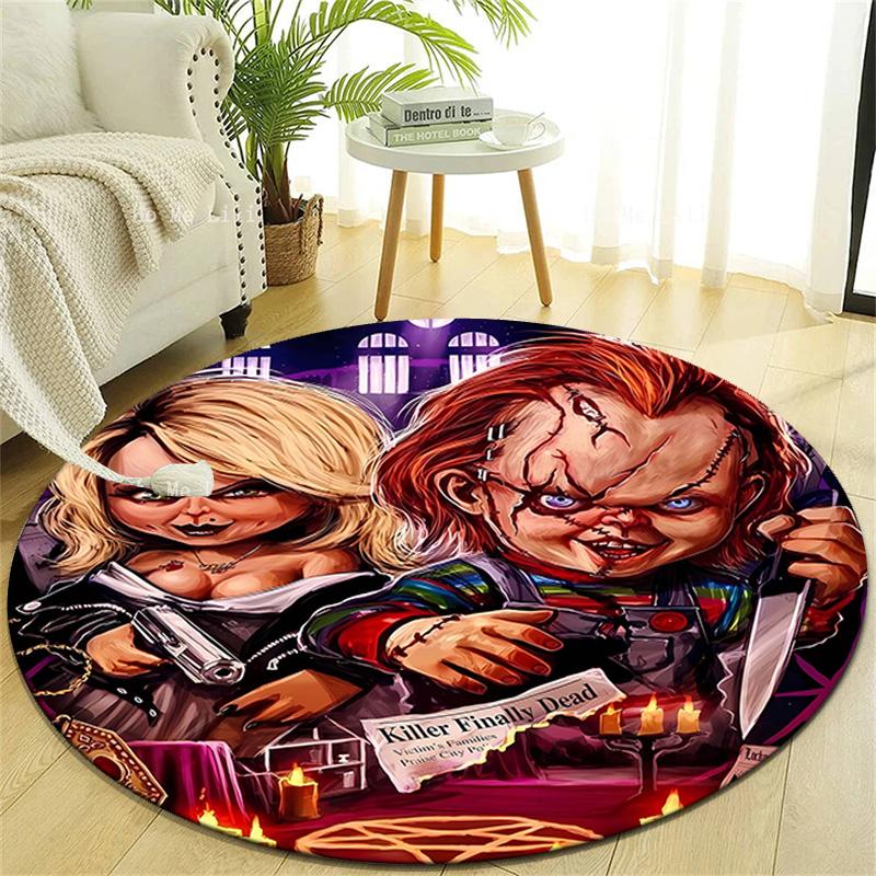 1pc Chucky1 Design Printed Area Round Carpet for Bedroom Living Room Home Decor Rugs Mat Non Slip Mat Rug for Bedside