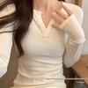 Korean Style Slim Fit Women's Cotton Long Sleeve T-Shirt with Half-Open Collar, Early Autumn Fashion.
