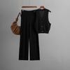 Set Maglia alla Moda da Donna Estivo Scollo a V Canottiera Senza Maniche Pantaloni a Gamba Dritta a Vita Alta Set Due Pezzi