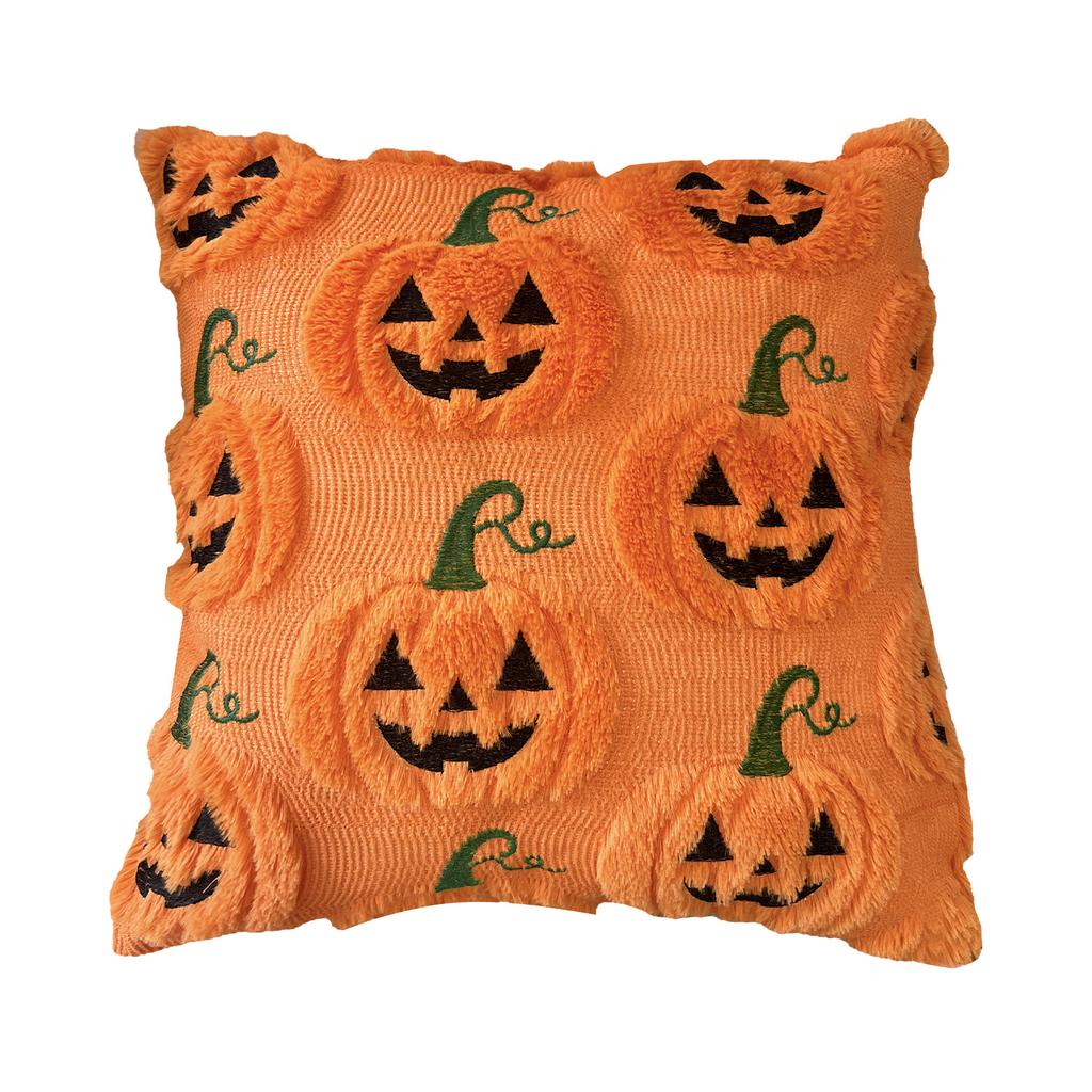 Ghost Pumpkin Plush Faux Fur Pillow Covers Soft Halloween Decor for Sofa Couch Bed Living Room White Orange Pillowcases 45x45CM