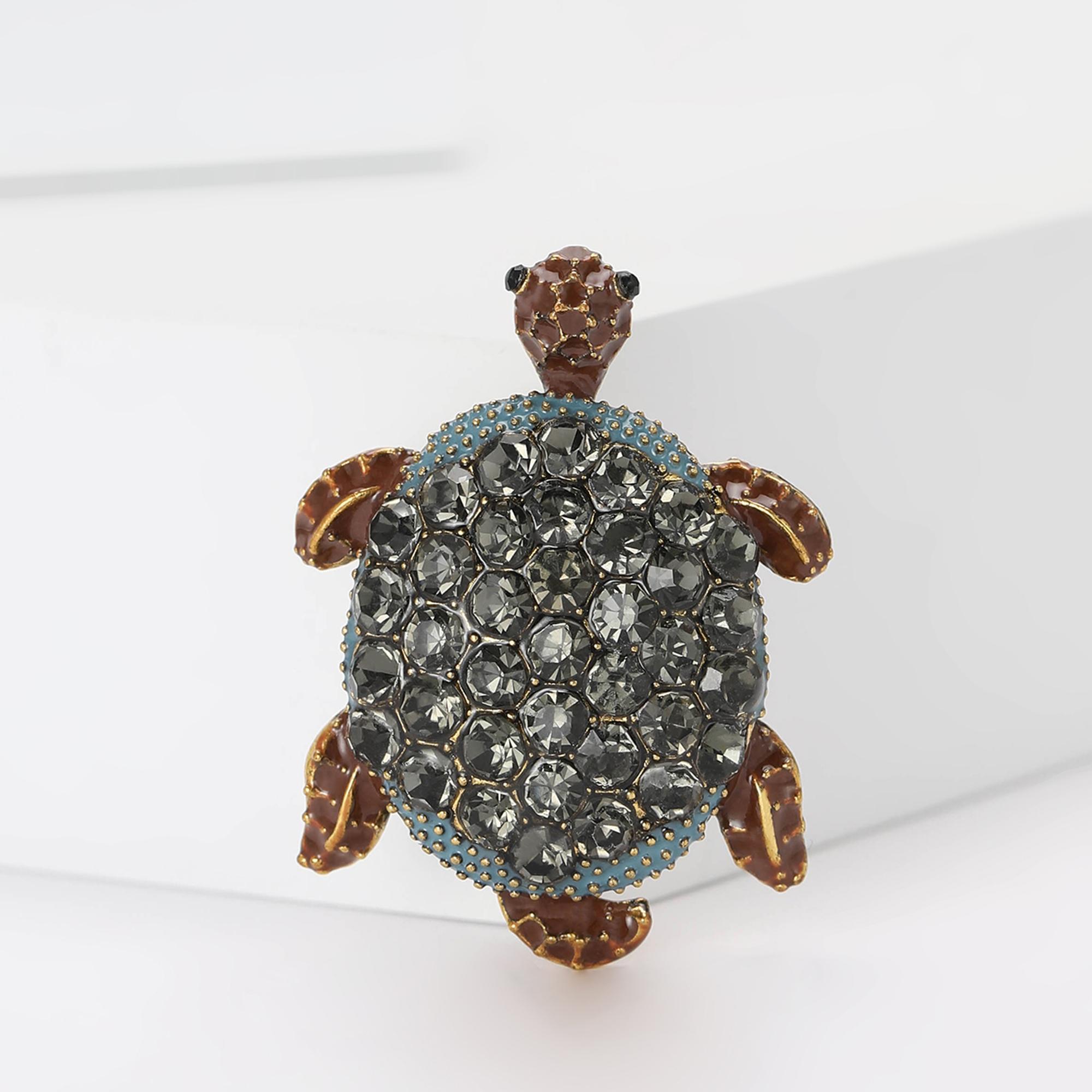 Rhinestone Sea Turtle Brooches for Women Unisex Glass Sea Life Animal Pins Event Party Backpack Decoration Clothes Accessories