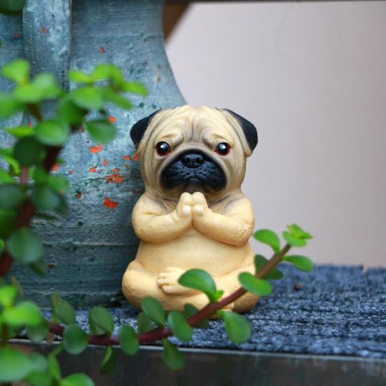 Yoga Meditation Dog Ornament Sitting Pug Figurine Statue Animal Sculpture Indoor Outdoor Garden Home Office Desktop Decoration