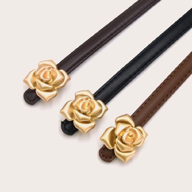 Women’s AdjustableLeather Belt With Rose Button Slender Design For Jeans And Pants