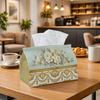 1pc Classic Floral Golden Trim Tissue Box - Pale Green Elegant Art Napkin Storage Box, Suitable for Rolls/facial Tissues/single Sheets, Multi-function