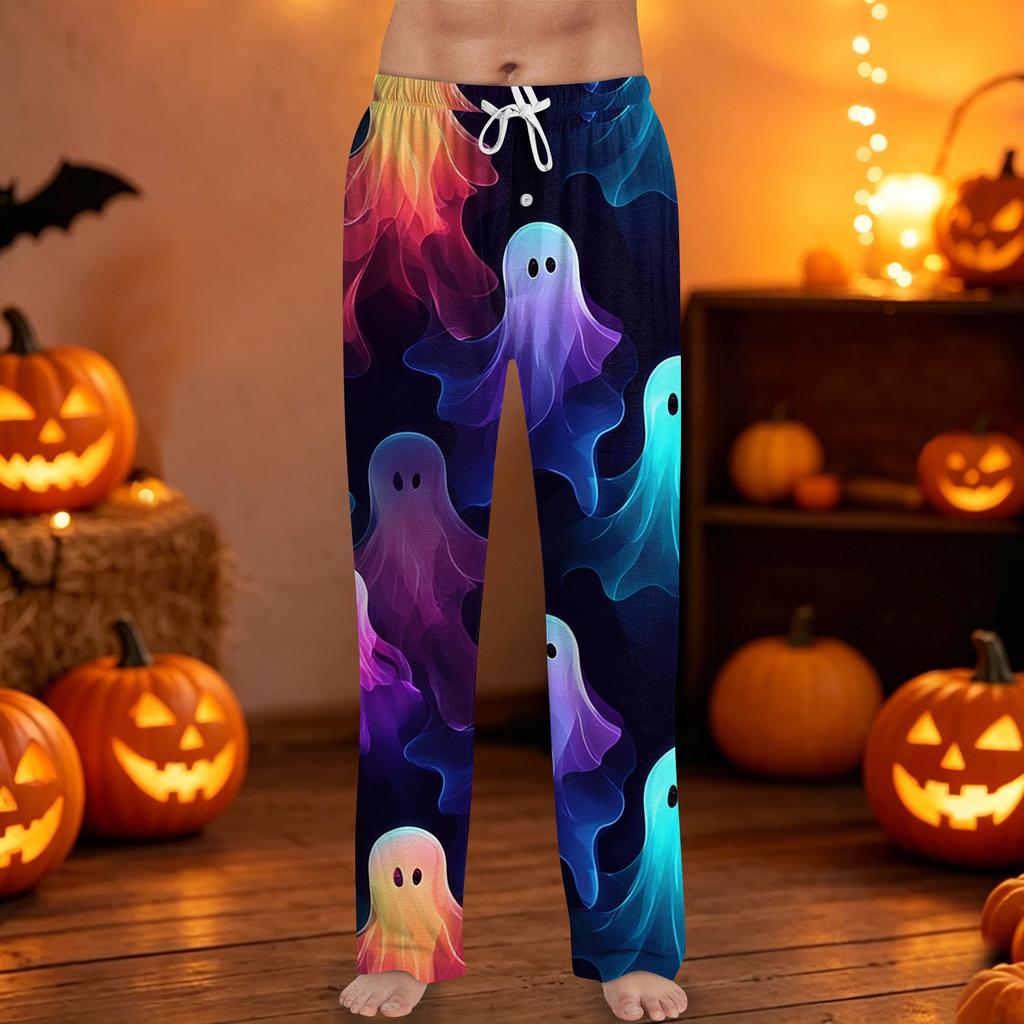 Men's Halloween Print Drawstring Lounge Pants Casual Sleepwear Bottoms with Elastic Waistband and Relaxed Fit for Indoor and Outdoor Use
