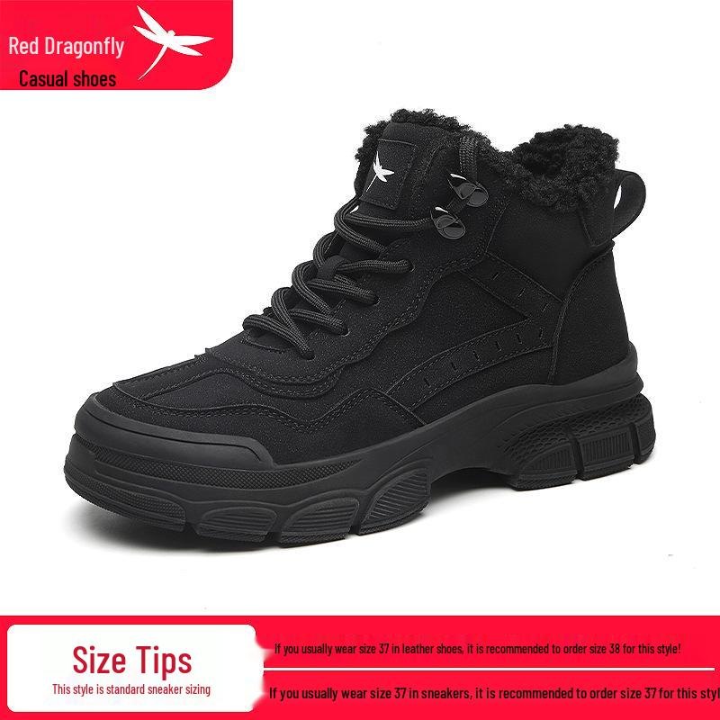 Red Dragonfly Women's Velvet-Thick Snow & Martin Boots: Winter Waterproof, Thick Sole, Short Workwear Style