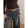 Vintage Retro Pu Leather Wide Belt For Women With Zinc Alloy Buckle For Denim Waist Accessory