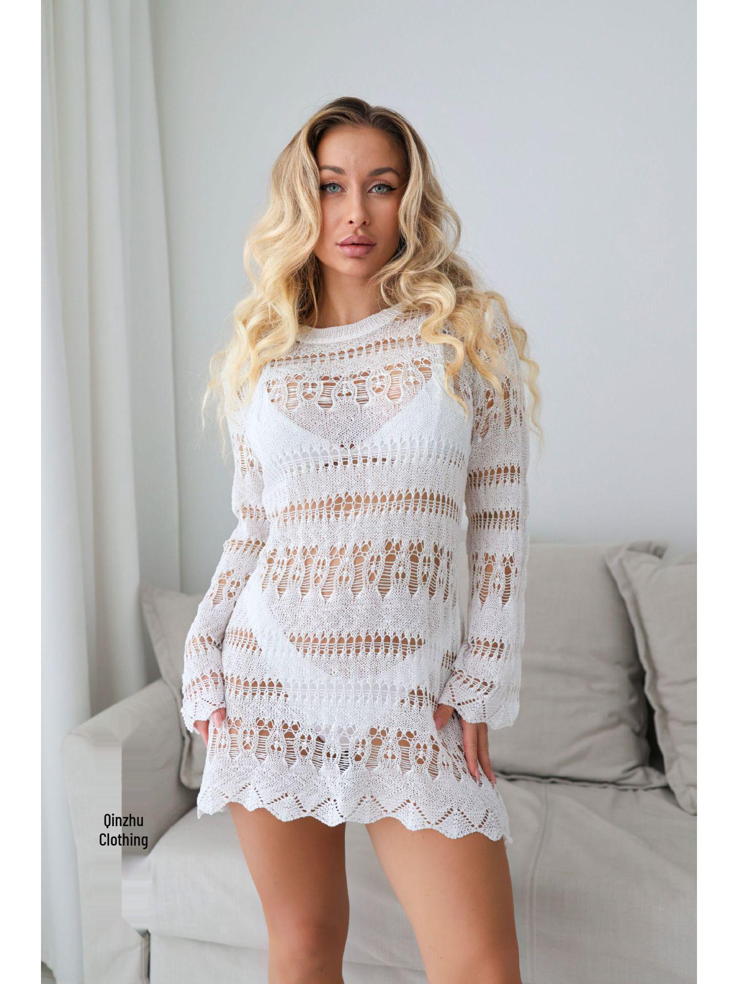 

Стильная сетчатая пляжная накидка с длинным рукавом для защиты от солнца Extra Large белый