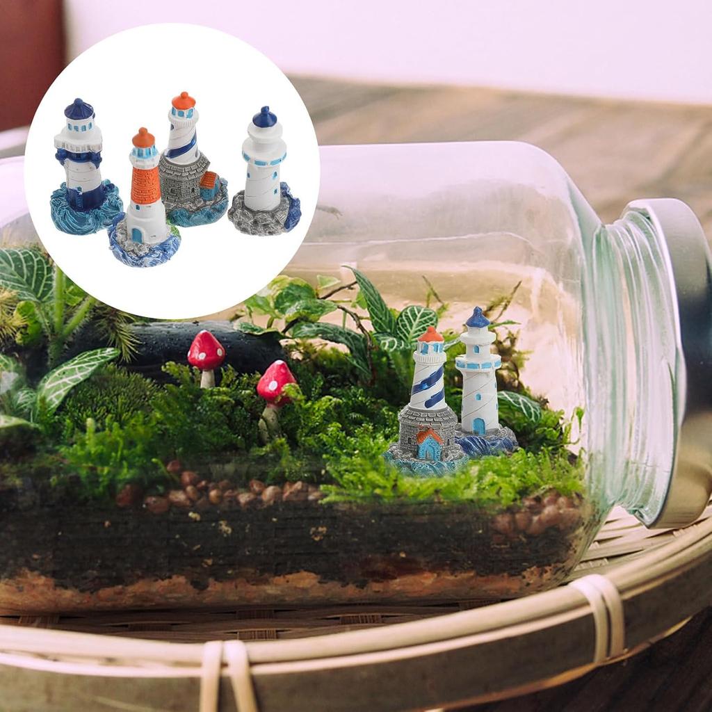 Toyvian 4pcs Mini Lighthouse Decor Mediterranean Figurines Ornaments Miniature Landscaping Decorations (Random Pattern)
