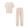 Ice Cloud Cool Feel Color-Blocked Round Neck Short Sleeve Pocket Pajamas with Cups