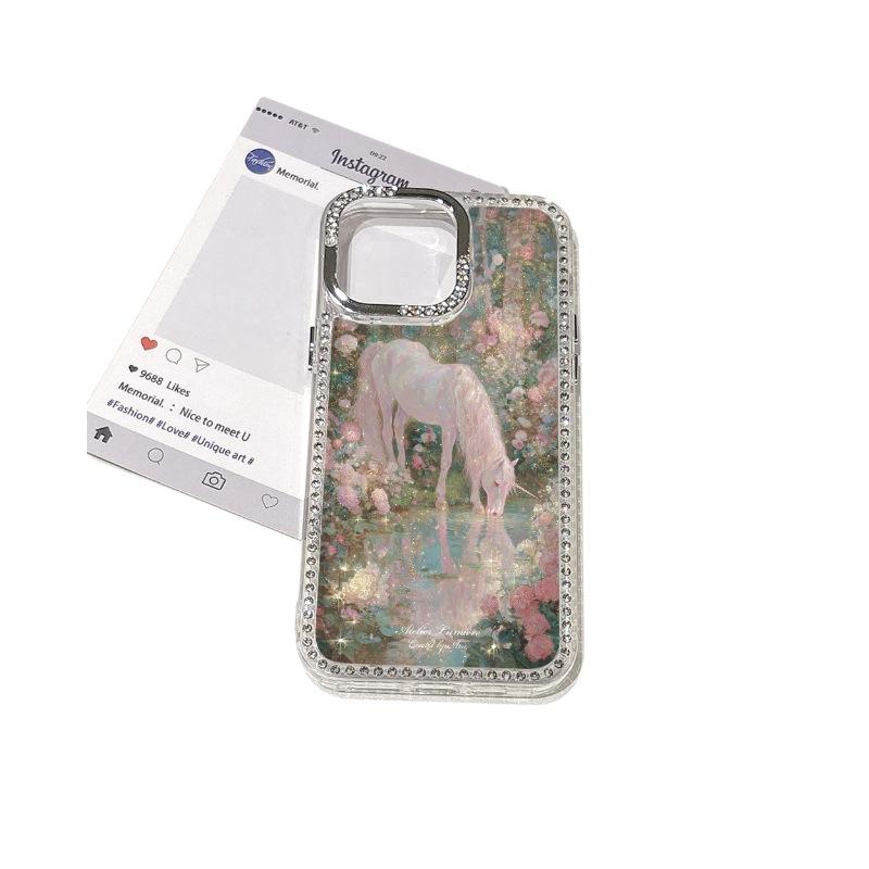 Applicable To iPhone16ins Wind Dream Unicorn Mobile Phone Case Apple 17 Niche High-end Flash Diamond Star Case