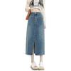 European Retro Korean Style High Waist Denim Midi Skirt - Slimming Slit Design for Spring and Autumn