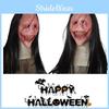 Halloween Horror Demon Mask With Long Hair Red-faced Devil Mask With Exposed Teeth
