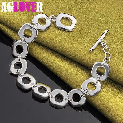 925 Sterling Silber Quadratischer Runder Kreis Kettenarmband Schmuck