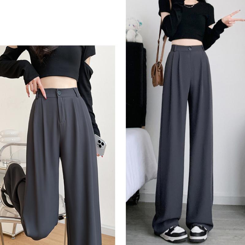 Women's Summer Narrow Version Slim Fit Trousers Lightweight Drapey Casual Straight Leg Suit Pants Wide Leg