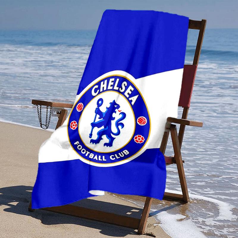proof beach towel with Chelsea FC logo pattern - soft,absorbent,quick-drying,machine washable - perfect for swimming,camping,bathing