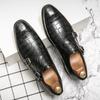 Modische Mönchsschuhe aus PU mit Steinmuster und doppelter Schnalle, niedrigem Absatz, formelle Geschäftsschuhe, bequeme Business-Herrenschuhe, große Größen 38–48
