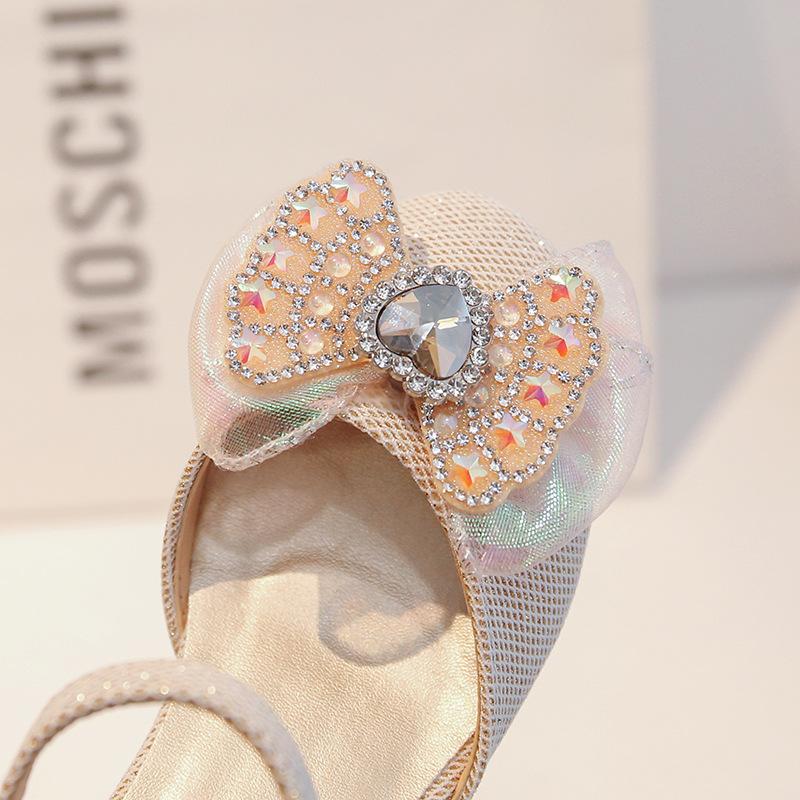 Children'S Shoes Spring New Cute Girls Rhinestone Princess Shoes Leather Shoes Crystal Shoes Baby Bow Single Shoes