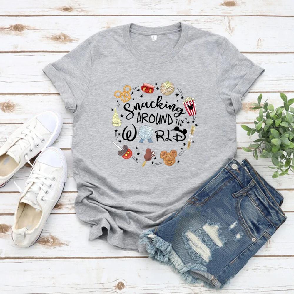 Snacking Around The World T-Shirt Epcot T Shirt Women T-shirt Short Sleeve Graphic T Shirts Matching Shirts Casual Tops Tees