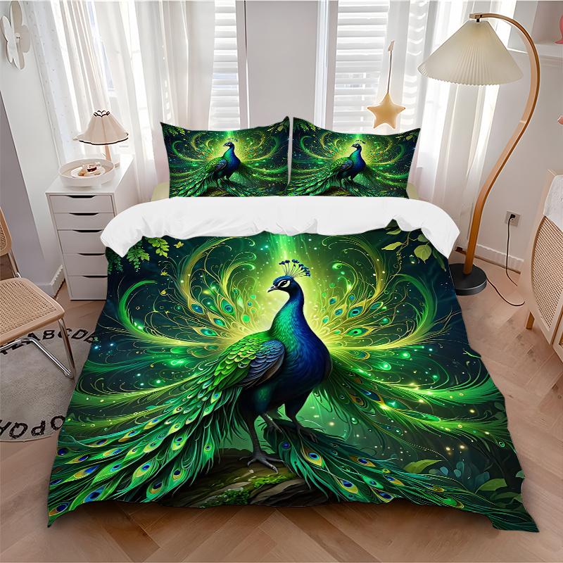 3pcs Enchanted Peacock Design Bedding Set - Includes Quilt Cover and Pillowcases, Suitable for All Seasons, Machine Washable - Ideal Gift for Fam