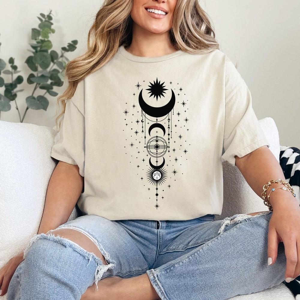 Graphic Print Yoga T Shirt, Boho Celestial Moon Phase Tee for Men Sand Tee #31 Unisex T-Shirt XXL