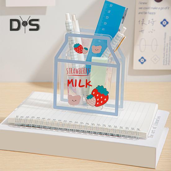 Průhledný akrylový držák na tužky Kreslený tvar mléka/medvěda Stolní úložný box Organizér na štětce na make-up pro domácí kancelář školní potřeby