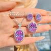 Fashion Necklace Earrings Set with Pigeon Egg Pendant Ice Cut High Carbon Diamond Studs Purple Gemstone Ring for Women