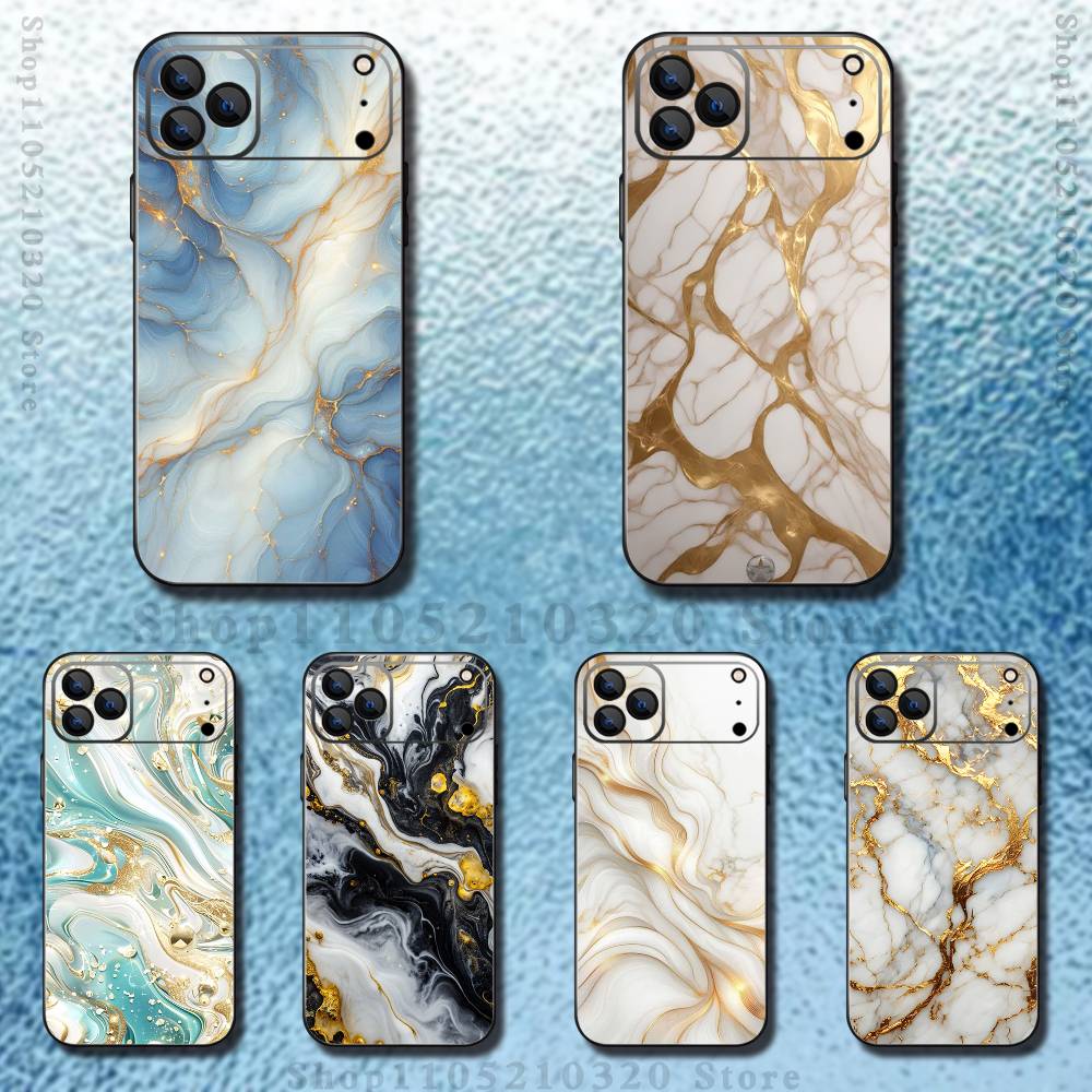 Cool Texture Platinum Marble Phone Case For iPhone 17,16,15,14,13,12,Pro,Max,Plus,E,SE4,Air,Mini Black Soft Box