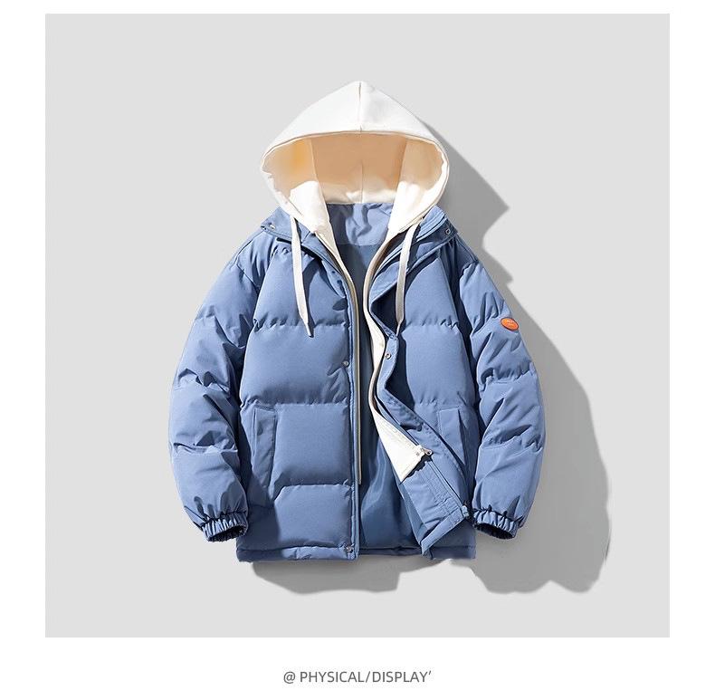 Trendy Couples' Hooded Loose Cotton Jacket - Faux Two-Piece, Thickened for Warmth in Autumn/Winter