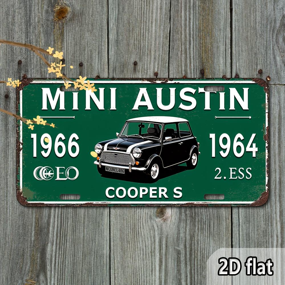 2D Плоский - Винтажный Austin Mini 1964 Алюминиевый Настенный Знак , Ретро Медно-Зеленый Дизайн с Изображением Классического Автомобиля 15x30cm(5.9x7.8inch)