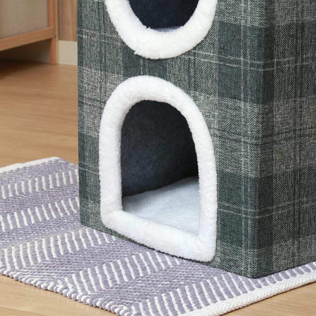 Fujiboeki Pet House/Pet Bed, 2-Room, 40cm Wide X 40cm Deep X 65cm High, Gray, Checkered Pattern, for Dogs and Cats, with Roof Bed, 53720, Small