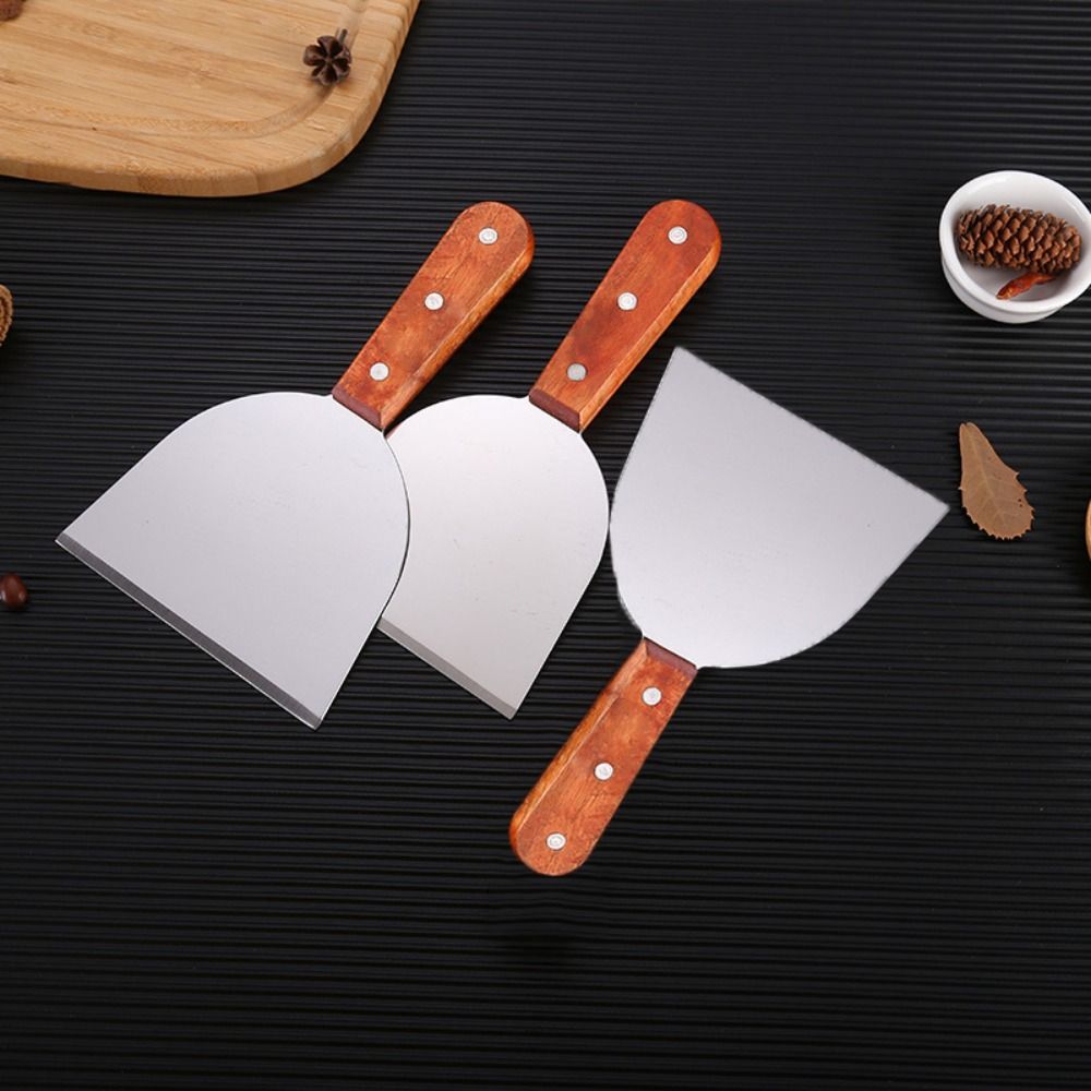 Anti-scald Wooden Handle Steak Spatula Rust-proof Pancake Turner Barbecue Shovel  Teppanyaki