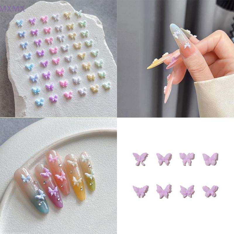 50Pcs Cute Butterfly Nail Charms Macaron Pastel Color 3D Flatback Resin Nail Art Jewelry DIY Nails Decoration
