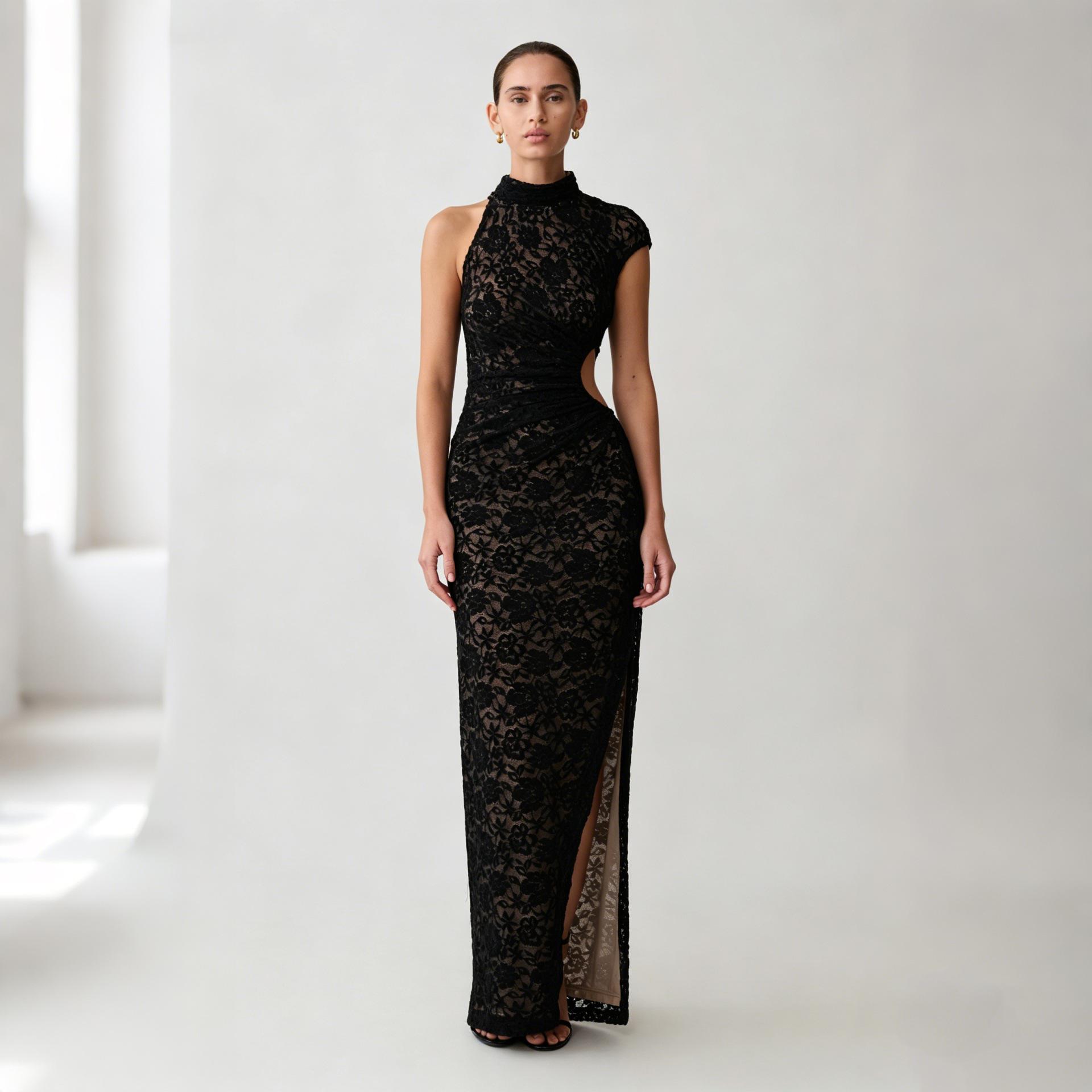 Spot cross-border women s clothing new fashion lace split skirt slim-fitting hollow waist sexy European and American dress wholesale S