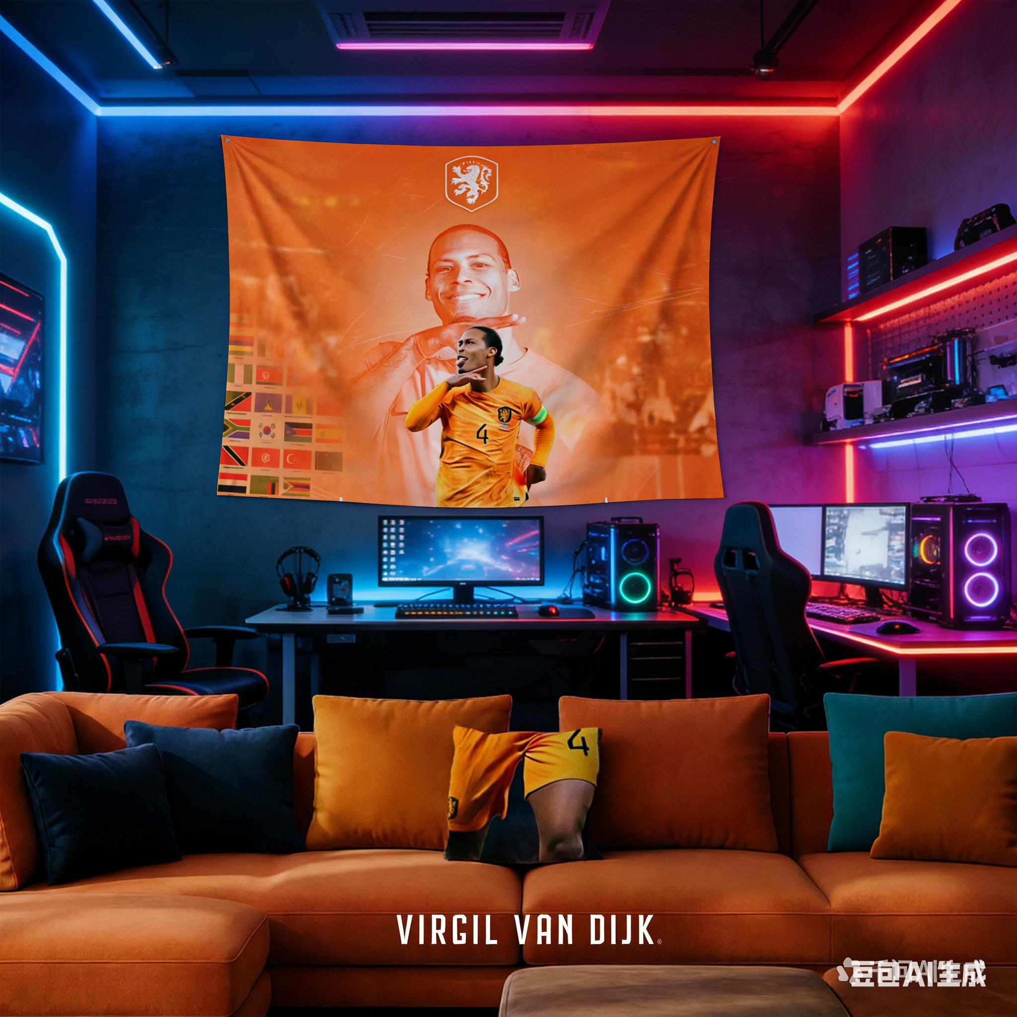 Virgil van Dijk Tapestry Netherlands National Team Football Wall Hanging Soccer Fan Decor For Bedroom Living Room 74x94cm(29x37in)