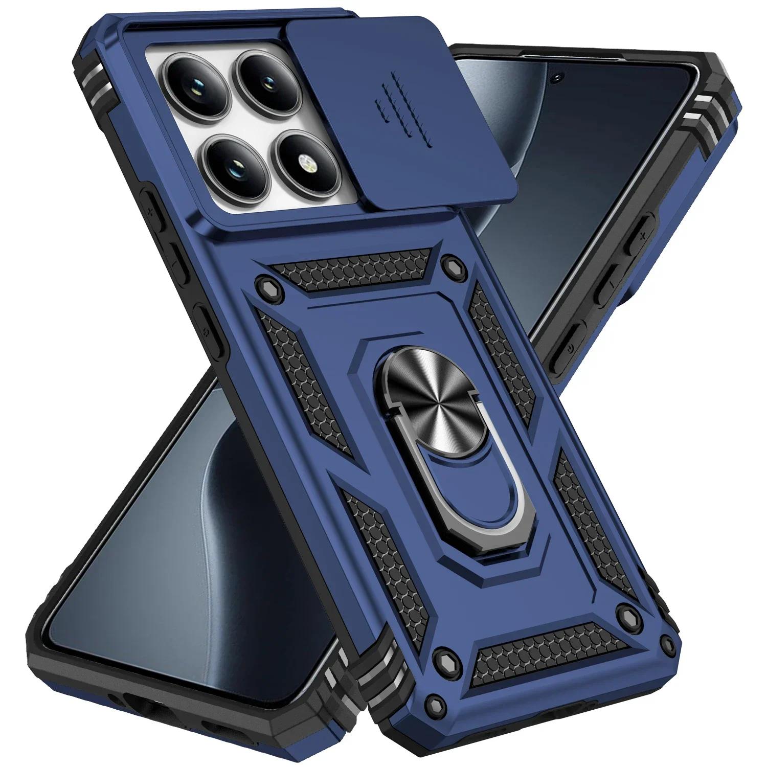 Чехол для Xiaomi 15T Pro с автомобильным магнитным кольцом-подставкой, сдвижной защитой объектива камеры, бронированный чехол военного класса для Xiaomi 14T 13T 11T 13 Pro xiaomi 15T Pro
