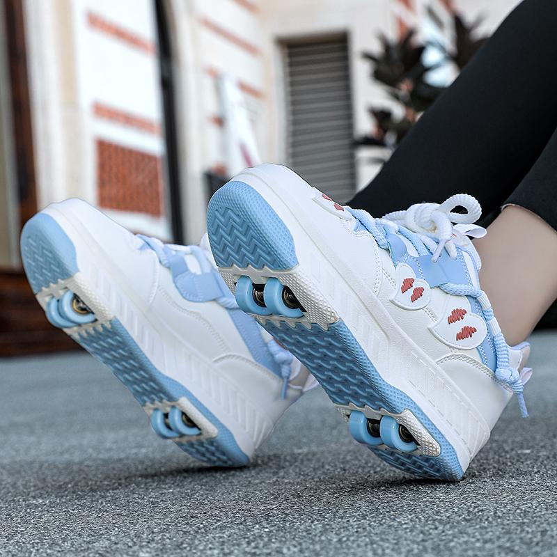Erkek Çocuk Dört Tekerlekli Spor Botları Tekerlekli Paten Çıkarılabilir Öğrenci Paten Ayakkabıları Spor Ayakkabıları Kızlar İçin Tekerlekli Ayakkabılar