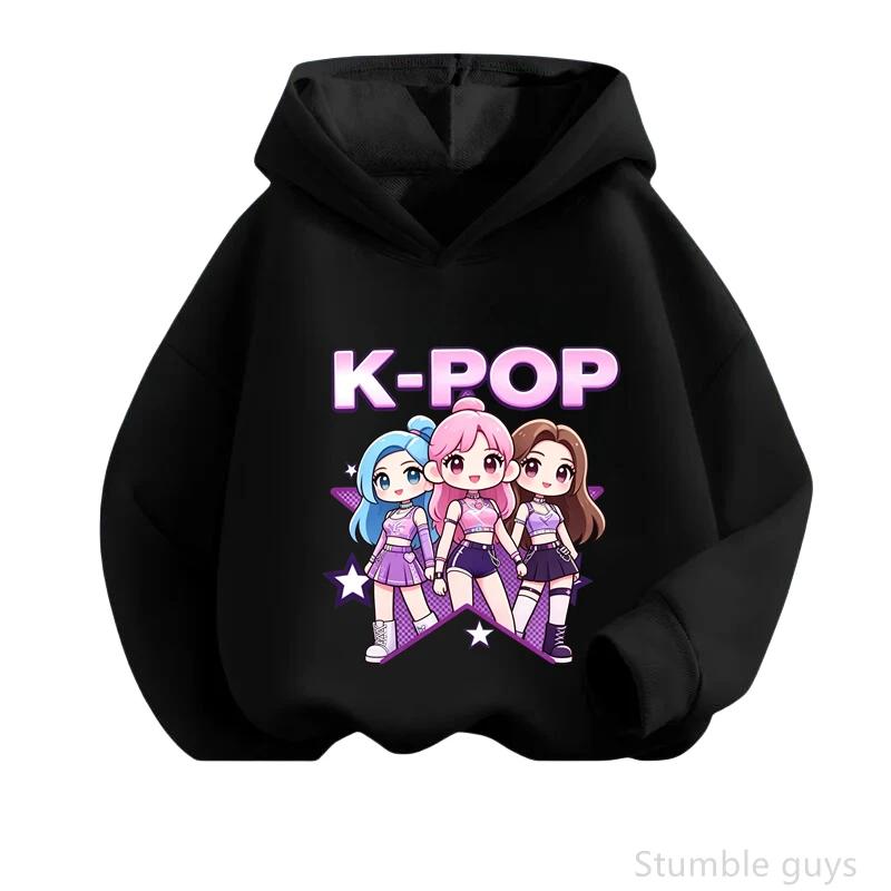 Fresh Style Kpop Anime Hoodie Children Spring Autumn Long Sleeve Hooded Sweatshirt Cute Print Casual Streetwear Outfit