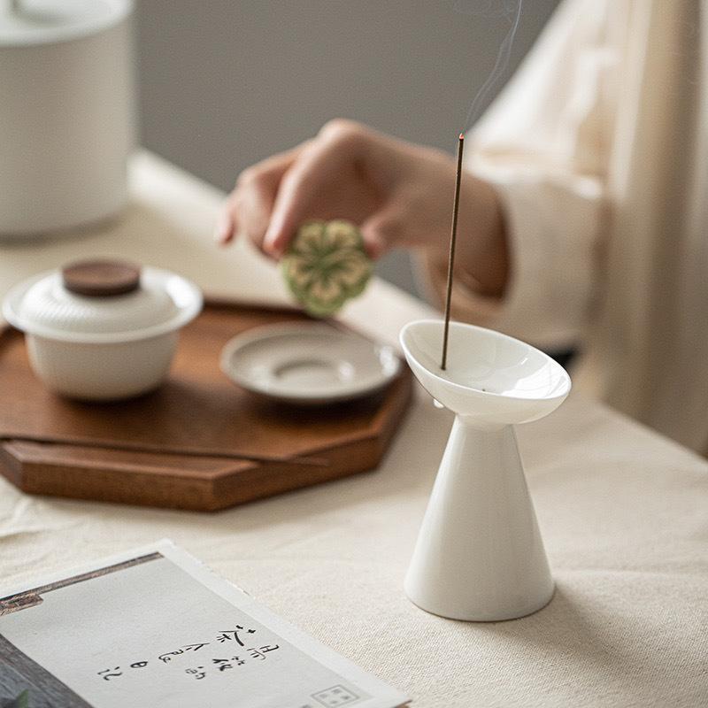 White Ceramic Stick Incense Holder Japanese Style Incense Burner, Handmade Tabletop Decor for Home & Meditation